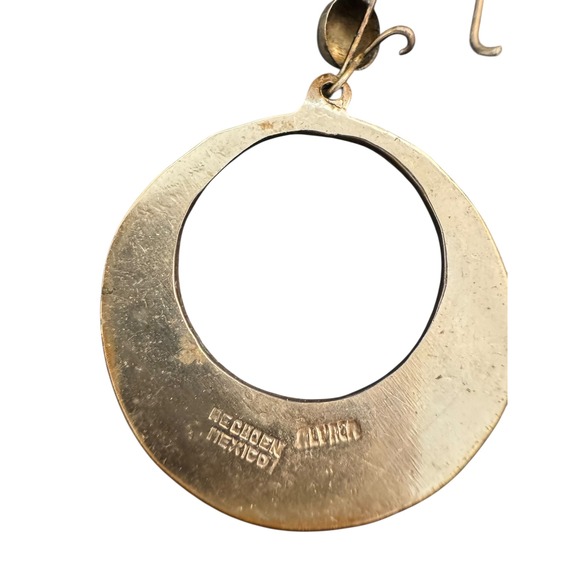 Abalone Inlay Hoop Earrings Silver Made in Mexico - Picture 9 of 9